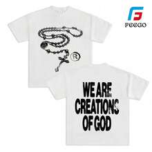 Y2K Urban Style T-Shirt With Religious Theme And The Slogan 'We Are God's Creations' (220g Cotton T-Shirt) Printed T-Shirts, Cotton T-Shirt, Unisex T-Shirts, White Graphic Design - 白色 - 查看 1