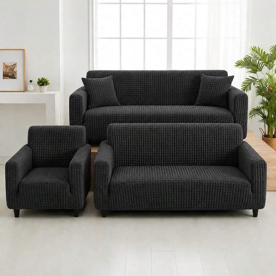 3-Piece Adjustable Stretch Sofa Cover Set - Dark Grey - View 1