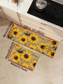 1pc Floral Non-Slip Oil-Proof Kitchen Mat, Simple Rectangular Waterproof Stain-Resistant Rug, Suitable For Living Room, Bedroom, Hallway, Bathroom And Laundry Room, Polyester Carpet For Indoor And Outdoor Home Decor - Multicolor - View 11