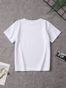 "Just A Kid" Anime T-Shirt With Dinosaurs For Boys - Kawaii Short Sleeve Crew Neck Top, Spring And Summer Casual Clothes For Toddlers (Hand Wash) - Everyday Wear And Party Outfit - 白色 - 查看 2