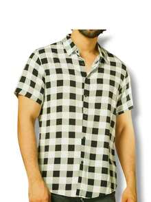 LK Checkered Printed Men's Short-Sleeve Dress Shirt For June Festivals - 杏色 - 查看 2