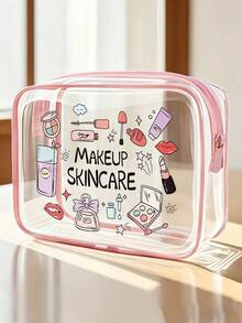 「Skincare」字母印花 PVC 化妝包，拉鍊密封 PVC 旅行收納袋，輕量耐褪色化妝盥洗用品袋，適合女性與女孩，TSA 認證便攜式化妝收納盒，易擦拭清潔設計，適合母親、老師、朋友、護理師等，女性好友禮品袋，學校、度假與旅行必備盥洗用品袋，防水盥洗袋 - 彩色 - 查看 2