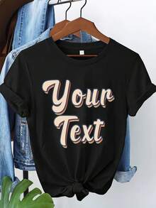 Custom T-Shirts With Text, Personalized T-Shirts, T-Shirts With Company Logo, Team Logo Apparel, Create Your Own T-Shirt With Text - 黑色 - 查看 5