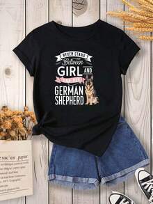 Camiseta% de algodón de alto gramaje - Camiseta con estampado de A y su pastor alemán, de manga corta, cuello redondo, estilo casual, adecuada para mujeres en primavera y verano, se puede usar en todas las estaciones, como capa base en primavera y otoño, o como prenda única en verano, unisex. - Negro - Ver 12