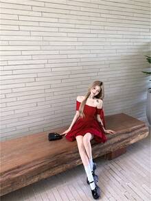 Women Midi Dresses - Red - View 3