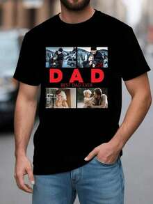 Camiseta Personalizada para Hombre, Cómoda, Casual, de Corte Holgado, Regalos para el Día del Padre. Regalo para papá/esposo/padre. Agregue su foto y texto, regalo de cumpleaños, disfraz ideal para ella, regalos para su familia para diseñar su camiseta impresa personalizada para reuniones familiares, regalos de aniversario. - Negro - Ver 2
