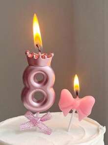 亮粉色皇冠圖案生日蠟燭，適用於生日、週年紀念及各種慶典節日裝飾，飾有亮片與蝴蝶結細節 - 彩色 - 查看 11
