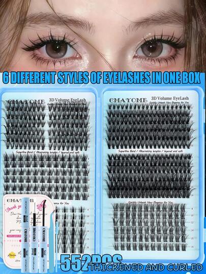 522 PCS Fluffy Eyelash Clusters, Individual Lashes, Thick Cluster Eyelash , D Curl Cluster Lashes, Suitable For Travel, Daily Wear (Beginner Friendly), Weddings, Dates, Parties, Holidays, Also Great As Gift Eyelash Set.Suitable For Summer Wear.