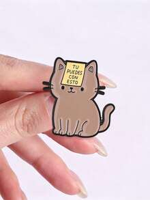1pc "TU PUEDES CON ESTO" Cute Cat Enamel Brooch, Creative Spanish Inspirational Quote Decorative Badge, Fashion Accessory, Gift For Friends - Multicolor - View 8