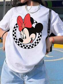 Disney Womens Casual Cotton Minnie Mouse Print Short Sleeve Regular Fit Round Neck T-Shirt - trắng - Xem 5