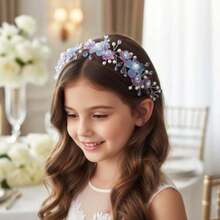 Yqq Campsis Purple Flower Headband For Girls, Floral Headpiece With Pearls, Wedding Hair Accessories For Women - 紫色的 - 查看 7