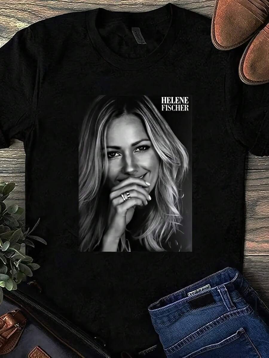 Hélène Fan T-Shirt | Stunning "Beautiful Eyes" Graphic T-Shirt With The Singer's Iconic Face, Casual Crew Neck T-Shirt For Concerts, Everyday Wear, Machine Washable, Perfect For Adult Fans - 黑色 - 查看 1