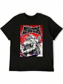 Gachiakuta Motorcycle Casual T-Shirt In Black And White, Crew Neck, Short Sleeve, Perfect Gift For Men, Clothing | Casual Style | Moisture-Wicking Fabric, Rapper Print T-Shirt - 180 G/M² Cotton, Unisex Casual Short-Sleeve T-Shirt For Men And Women, Comfortable For All Seasons, Machine Washable, Size KGKH - 黑色 - 查看 4