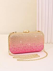 Bolso de noche con carcasa dura y brillo degradado con pedrería, adecuado para bodas, bailes de graduación, banquetes, fiestas de cóctel y celebraciones festivas, elegante para fiestas - Rosa - Ver 2