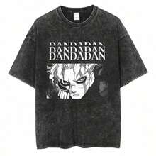 Harajuku Streetwear Anime Graphic T-Shirt, Vintage Washed Cotton, Short Sleeve, Suitable For Both Men And Women, Halloween And Christmas Gift 2IJE - 黑色 - 查看 1
