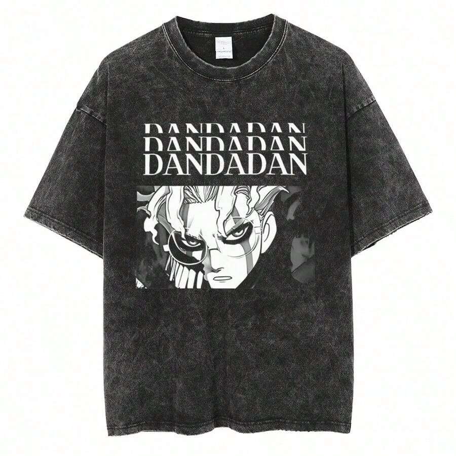 Harajuku Streetwear Anime Graphic T-Shirt, Vintage Washed Cotton, Short Sleeve, Suitable For Both Men And Women, Halloween And Christmas Gift 2IJE - 黑色 - 查看 1