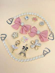 Enfeites de sapato perfurados com a Torre Eiffel, laço de strass delicado para meninas, ideais para sapatos de plástico. - Rosa - Ver 6