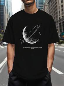 Camiseta de verano para hombre con estampado digital 3D "Cráter Lunar", ropa masculina cómoda y versátil de manga corta y cuello redondo, adecuada para uso diario y deportivo, regalo perfecto para hombres en Halloween. - Negro - Ver 1