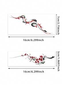 2 Pieces Of Tattoo Stickers - Traditional Chinese Ink Red Bamboo Spirit Snake Red Plum Elegant Horizontal Combination Tattoo Pattern, Temporary Tattoo Stickers, Washable PVC One-Time Waterproof And Sweat-Resistant Hand, Arm, Waist, Abdomen, Back, Leg Non-Reflective Imitation Tattoo Design, Suitable For Travel, Music Festivals, Games, Graduation Gifts, Daily Use. For 3-5 Days. - Multicolor - View 8