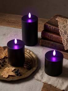 3pcs Flameless Candle Lights With Timer Remote Control, Battery Operated Black Purple Light, Suitable For Christmas, Halloween, Valentine's Day, Mother's Day, Gift, Birthday, Dining Table, Party, Holiday - Black - Purple Light Edition - View 4