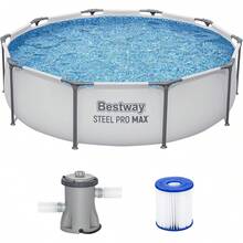 Steel Pro 10' X 30 Above Ground Pool, Round Metal Frame Outdoor Swimming Pool Set With Pump & Type I Cartridge, Gray - 12英尺 x 30英寸,石材 - 查看 10