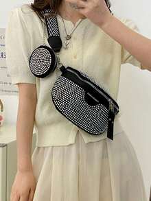 Shiny Rhinestone Decor Women Shoulder Bag/Waist Bag/Chest Bag With Coin Purse - Multicolor - View 6