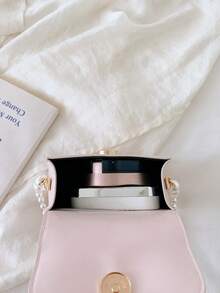1pc Girls' Bowknot Solid Color PU Magnetic Closure Cute Handbag, Pearl Chain Strap Mini Shoulder Crossbody Bag, Suitable For All Seasons Daily Use - A - View 10