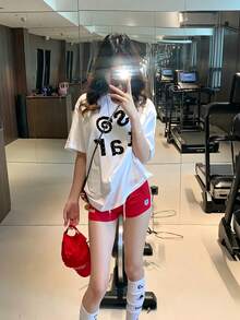美式字母印花女款T恤上衣，休閒百搭，夏季短袖白色 - 白色 - 查看 2