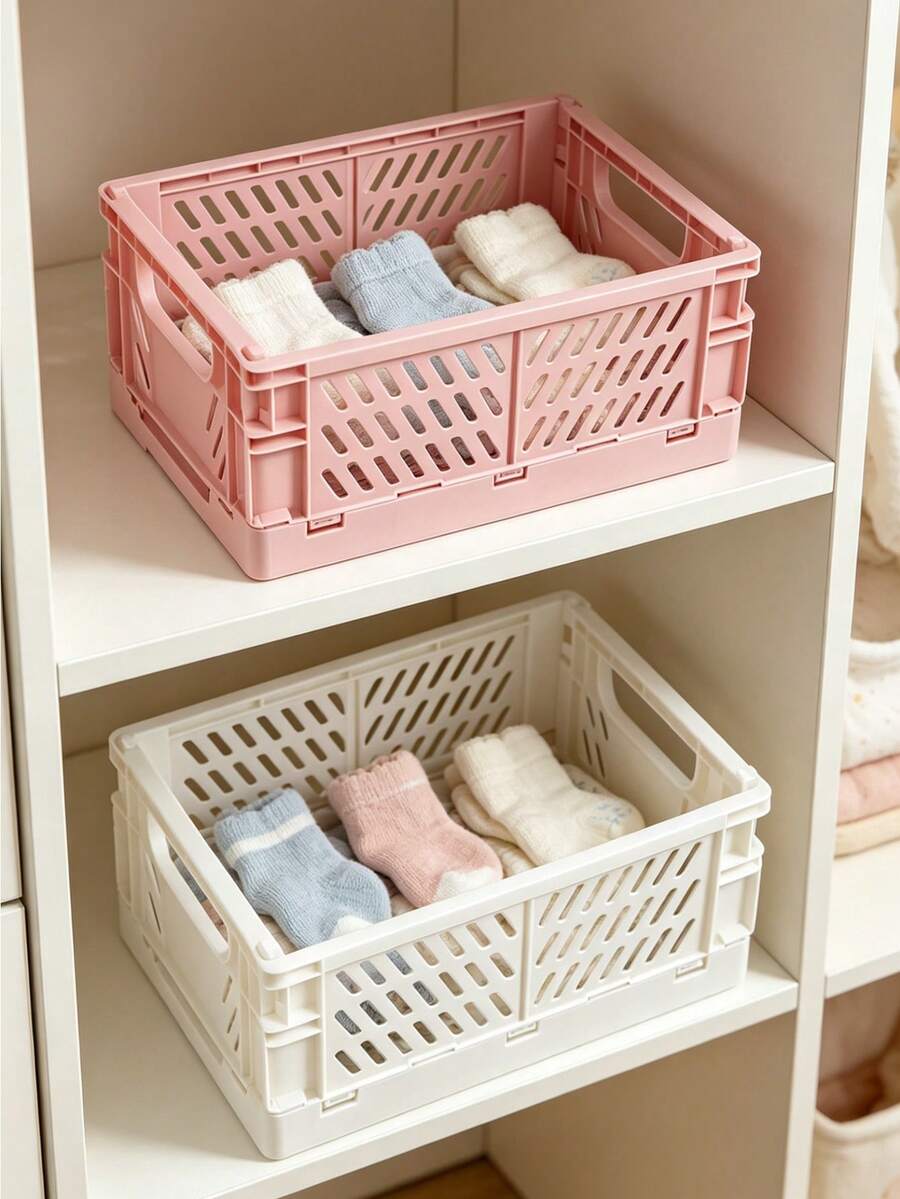 1pc Foldable Baby Socks Storage Box, Hollow Design, Cute Nursery Storage Basket, Baby Supplies Organizer, Drawer Storage Organizer - Multicolor - View 1