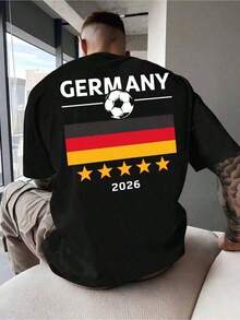 Men's T-Shirt With A Design Of The German Football Team Of 2026: Short-Sleeved, Round-Neck Printed T-Shirt, Casual And Breathable For Summer, Essential For Beach Holidays And Sports Fans, With A Comfortable, Slim Fit. - 黑色 - 查看 1