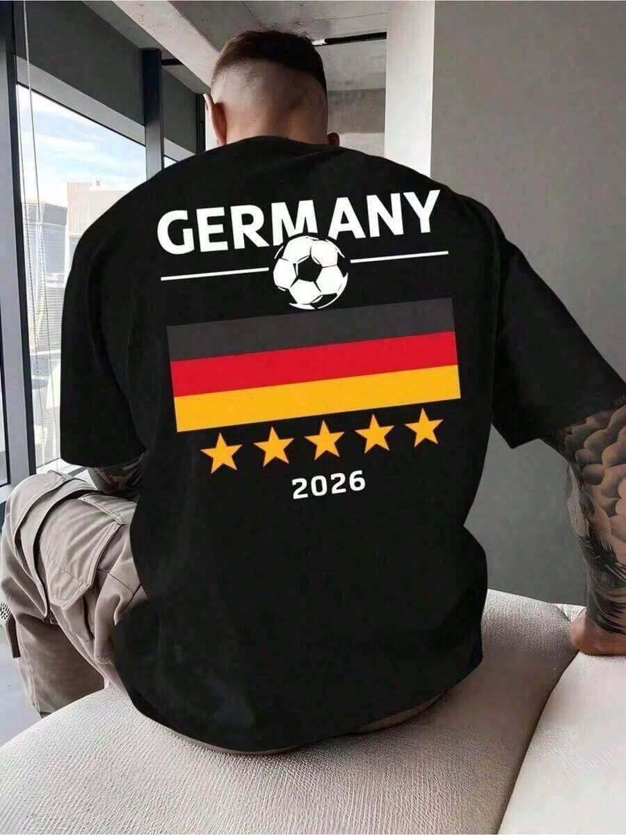 Men's T-Shirt With A Design Of The German Football Team Of 2026: Short-Sleeved, Round-Neck Printed T-Shirt, Casual And Breathable For Summer, Essential For Beach Holidays And Sports Fans, With A Comfortable, Slim Fit. - 黑色 - 查看 1