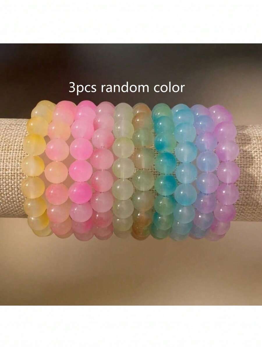 Bộ vòng tay thủ công hạt thủy tinh nứt nhiều màu 8mm dành cho nữ - Ngẫu nhiên 3 chiếc gradient - Xem 1
