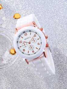 5pcs/6pcs Set Girls Silicone Strap Round Dial Watches & Clover Lucky Charm Jewelry, Suitable For Holiday, Travel, Daily, Valentine's Day, Mother's Day, Birthday Gift, Best Choice, Multiple Colors Available, Super Comfortable Wristwatch - Multicolor - View 10