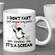 [24-Hour Shipping Within Mexico] Double-Sided Ceramic Mug Penguin Whisper 11oz Ceramic Mug - Fun Design "My Stomach Doesn't Hurt, I Just Whisper" With Cute Penguin Balloons, Reusable Thermal Mug For Coffee Or Tea, Perfect Gift For Penguin Lovers, Family And Friends. - 5 - 查看 4