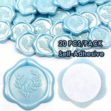 20 Buah Stiker Segel Lilin Perekat Motif Eucalyptus untuk Hadiah, Undangan Pernikahan, dan Amplop - Biru Muda - Eucalyptus-Biru Muda - View 10