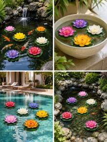 7件組人造漂浮水蓮花,多色仿生蓮花花束含蓮葉,防水泡沫牡丹花裝飾,逼真水景裝飾,適用於池塘、游泳池、水族箱、魚缸、婚禮場地佈置及夏季花園裝飾 - 彩色 - 查看 8