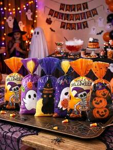 25/50/100pcs Halloween Candy Bags, Ghost & Skull & Pumpkin Pattern Gift Bags, Halloween Gift Packaging Bags, Halloween Decoration, Party Gift Bags, Candy Bags, Halloween Trick Or Treat Decoration, Halloween Party Decoration, Home Decor, Party Supplies, Autumn Decoration - Multicolor - View 9