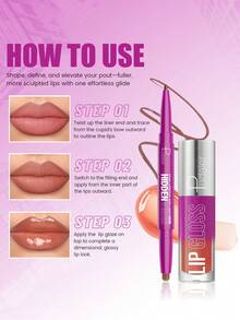 Pudaier 2pcs Nude Lip Set, Long-Lasting Lip Liner And High Gloss Lip Gloss Set, Women's Lip Makeup Combination, Moisturizing And Shiny Lips, Smooth Lip Liner And Lip Gloss Set - #09.Cherry Pop - View 5