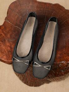 Square Toe Mary Jane Mesh Slip-On Flat Shoes, Sexy Yet Comfortable, Breathable For Summer - Black - View 7