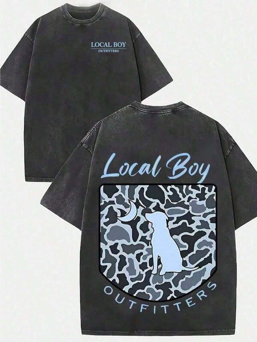 Camiseta Lavada con Estampado Gráfico Local para Exteriores - Diseño de Streetwear de Doble Cara, Corte Holgado, Cuello Redondo, Manga Corta para Hombres y Adolescentes, Camiseta Casual para Playa, Fiestas y Uso Diario, Ropa de Hombre, Conjunto a Juego para Parejas, Camisas a Juego para Parejas, Camisas Polo para Hombre, Camisetas Gráficas de Algodón, Camisetas Gráficas Manfinity, Camisetas Gráficas de Algodón, Ropa de Mujer, 100% Algodón, Ropa de Mujer, Ropa para Mujer. Esta camiseta de manga corta con cuello redondo presenta un estampado elegante y un diseño casual adecuado tanto para hombres como para mujeres, lo que la convierte en un excelente regalo para amigos y familiares. Confeccionado con 100% algodón puro, posee un estilo juvenil y estético que atrae a todos los géneros. - Negro - Ver 1