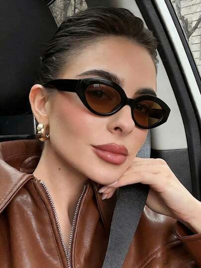 1 Pair Women's Acrylic Casual Retro Oval Fashionable Black Glasses, Suitable For Summer Vacation, Outings And Daily Wear, Matching Beach Accessories, Retro Glasses, Suitable For Summer Beach Vacation, Outdoor Activities And Travel.