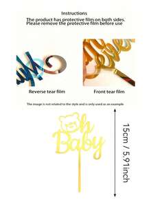 3件組金色「Oh Baby」壓克力蛋糕裝飾插牌－1款時尚裝飾，適用於嬰兒派對、生日與婚禮－耐用可重複使用，易於組裝，完美蛋糕裝飾，提升甜點桌與烘焙需求 - styleB - 查看 10