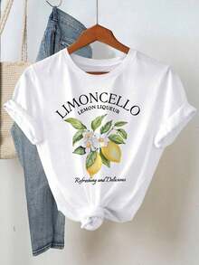 Camiseta Deportiva Casual para Mujer con Nudo Blanco y Diseño Gráfico de Limón - Camiseta Elástica de Cuello Redondo, Lavable aáquina, Ajuste Cómodo para Todas las Estaciones, para un Estilo Fresco y Divertido. - Blanco - Ver 1