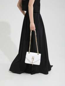 Hevel Fashion 多功能紋理鏈條斜挎包，新年奶油色女款手提包 - 白色 - 查看 5