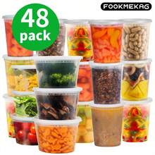 FookmeKag [48 Pieces] Food Storage Containers - 16 Ounces, 24 Ounces, 32 Ounces, Transparent Plastic Containers (With Lids), Suitable For Storing Salads, Soups, Three Meals A Day, Etc. | Stackable | Leak-Proof, Suitable For Microwave Ovens / Dishwashers, Very Suitable For Occasions Such As Halloween/Christmas Parties, Camping Trips, School Start-Up Parties, Etc. - Đặc điểm kỹ thuật - Xem 1