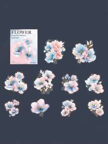 10pcs Foil Flower Themed Stickers For Scrapbooking, Vintage Creative Aesthetic Sticker Decals, Junk Journal Planner Decoration, Holiday Gift, Personalized Scrapbook School Supplies - 4. Pink and Blue Flowers Reflect - View 10