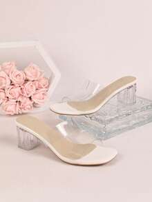 Crystal Clear High Heel Sandals, Women's New Versatile Roman Slippers For Summer - White - View 8