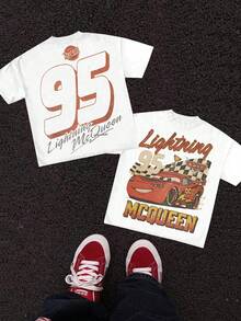 Disney Summer Men's Reversible Lightning McQueen 95 Car Graphic T-Shirt, Perfect For Movie Fans' Everyday Casual Wear - 白色 - 查看 4