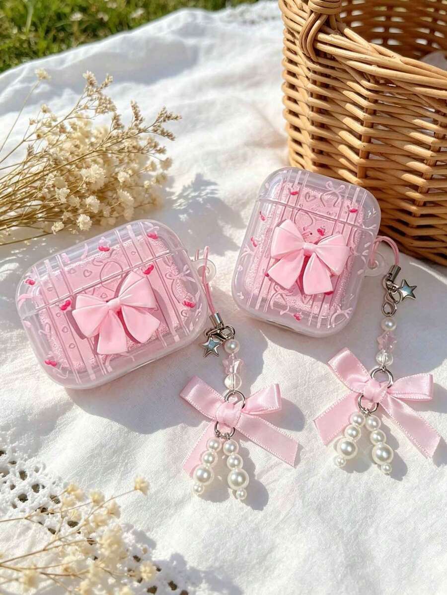 Pink Bow Protective Case For AirPods 4th Gen, Apple Bluetooth Earphone Case For AirPods Pro/Pro 2 - Multicolor - View 1