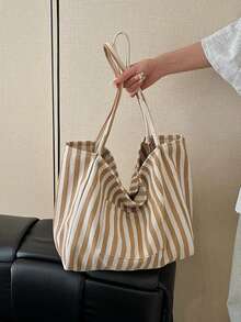 Bolso Tote de Gran Capacidad 2024 Nuevo para Aula y Desplazamientos, Bolso de Mano con Diseño Único para Hombro y Axila - Caqui - View 5